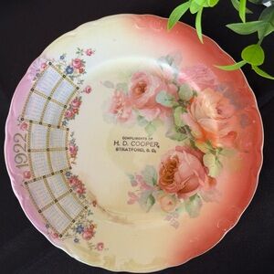 💜 Antique 1922 Floral Calendar Gift Plate